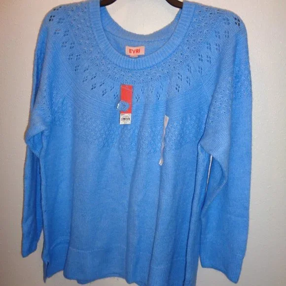 Evri Women's Plus Size Crewneck Pointelle Sweater Size 2X NWT Blue - Picture 4 of 10